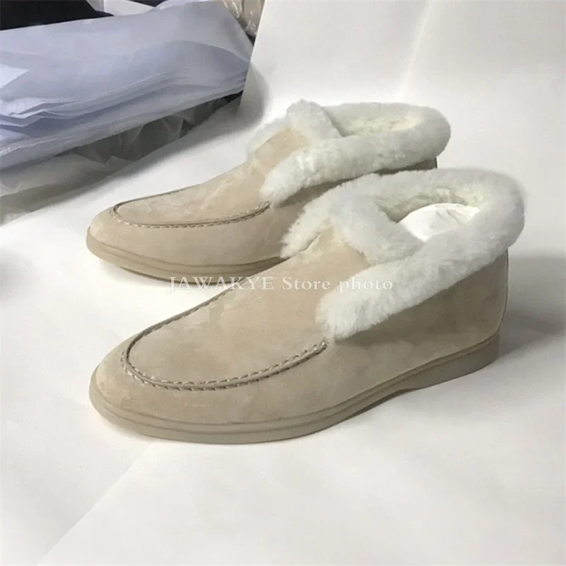 New High Top Wool Ankle Boots Women High Quality Top Comfort Furry Fur Shoes Winter Luxury Designer Flat Winter Shoes