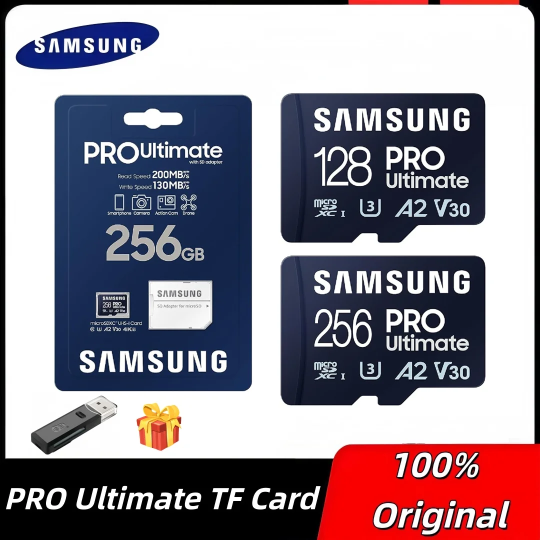 Samsung PRO Ultimate MicroSD Card + SD Adapter 128 GB 256GB 512GB for Smartphones Drone and Action Cam UHS-I U3  200 MB/s Read