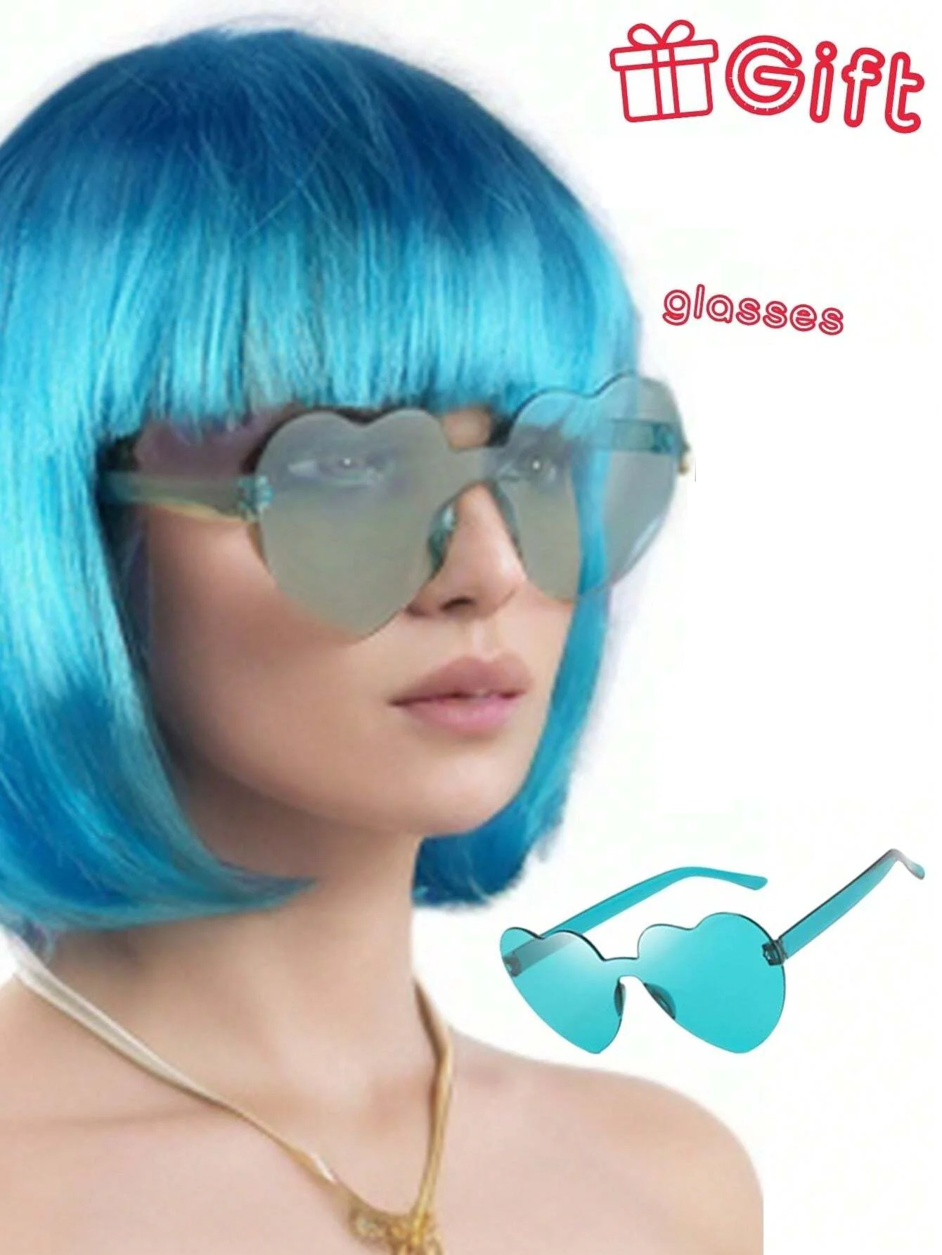 Halloween Party Prop Colorful Short Straight Bobo Wig, Funny & Novelty, With Free Frameless Heart-Shaped Sunglasses image 6