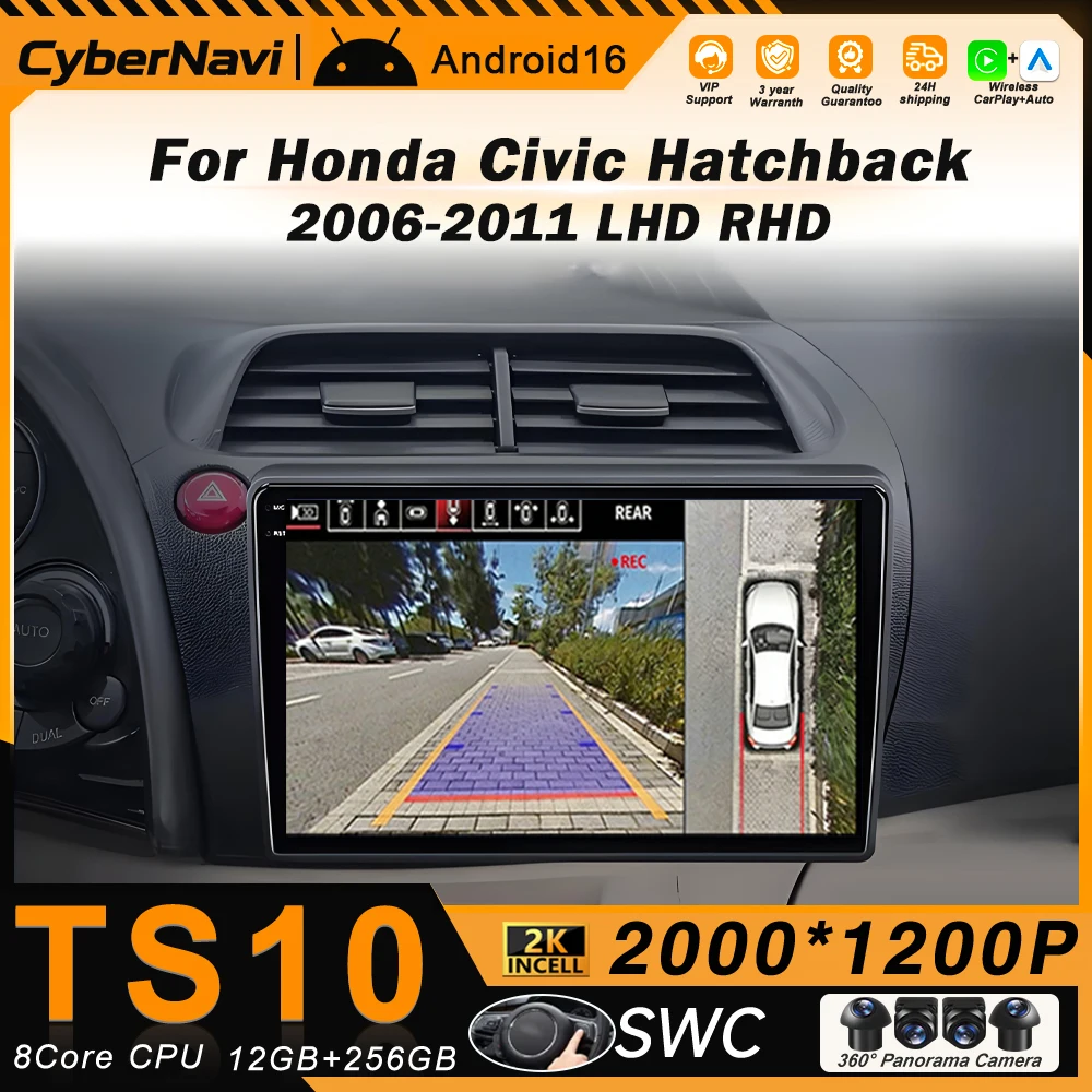 Carplay Android Auto For Honda Civic Hatchback 2006-2011 Car Radio Player Android Multimedia 4G WIFI GPS Navigation 2Din Stereo