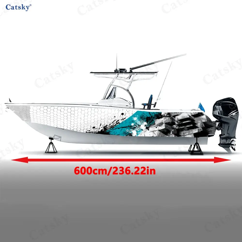 2Pcs Honeycomb Tech Stone Texture Boat Stickers, PVC Waterproof Vinyl Wrap Decals for Fishing Boats, Durable and Stylish Design