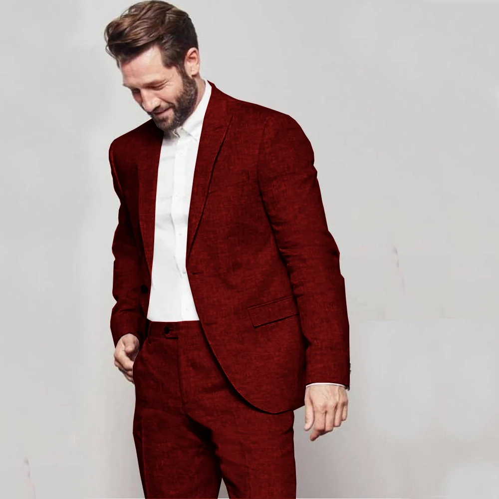 Ensemble veste et pantalon en lin trempé pour hommes, revers de mariage, olympiques de luxe à simple boutonnage, blazer de mariage pour petit ami, 2