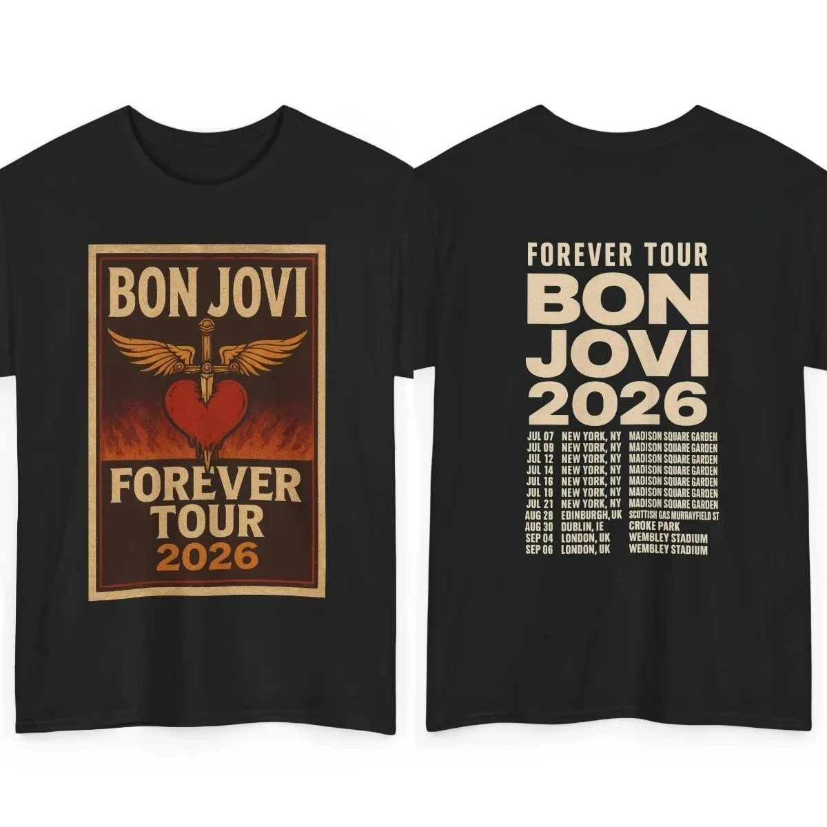 Camiseta de Verano 2026 con Cuello Redondo para Hombre y Mujer, Diseño Gráfico de Banda de Rock Y2K, Bon Jovi Forever Tour, Camiseta Unisex de Algodón, Regalo para Fans