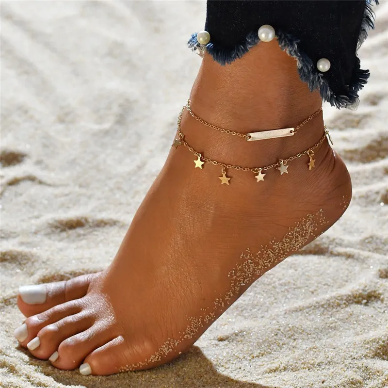 2pcs Simple Elegant Copper Anklets for Women, Beach Ready
