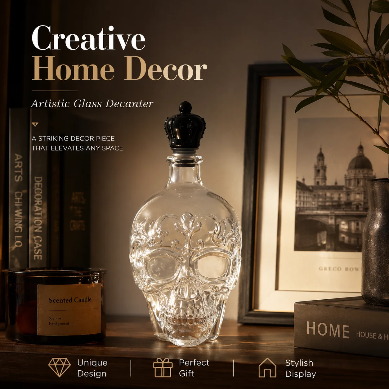 Dispensador de Alcohol con Forma de Calavera, Botella de Whisky Decorativa, Escultura de Botella de Vino con Diseño de Esqueleto para Bourbon, Vodka, Brandy, Bodas y Fiestas