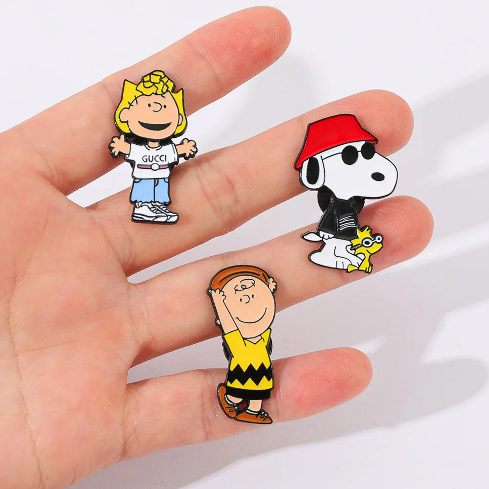 Cartoon Snoopy Enamel Pins Charlie Brown Friends Brooches Stylish Lapel Badges for Backpacks Bags & Clothing Perfect Gift