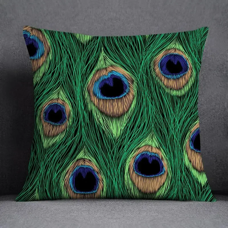 Peacock Feather Pattern Decorative Pillowcase Square Pillowcase Home Office Decorative Cushion Cover 45cm*45cm