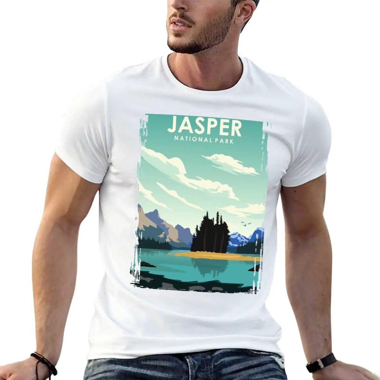

Jasper National Park Vintage Minimal Retro Travel Poster T-Shirt vintage clothes Aesthetic clothing Men's clothing
