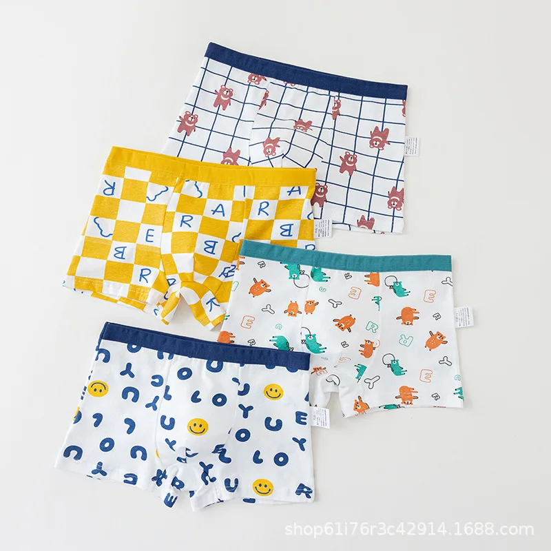 4PCS/Lot Children Cotton Underwear 1-13Y Boys Cartoon Print Antibacterial Briefs Kids Elastic Waist Boxers Teenagers Underpants