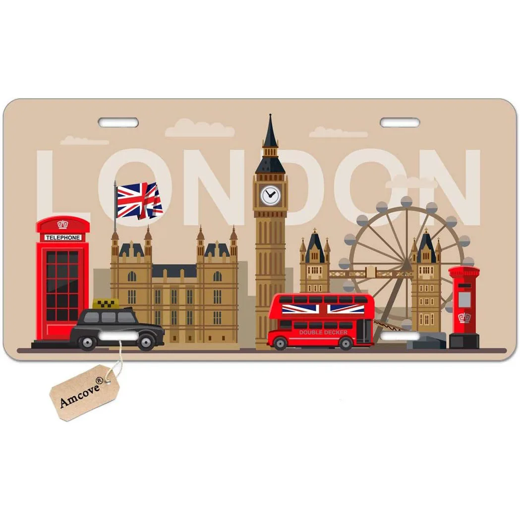 Lungo e gran bretagna e londra Icon porta targa personalizzata etichetta per auto durevole 6X12 pollici con 4 fori