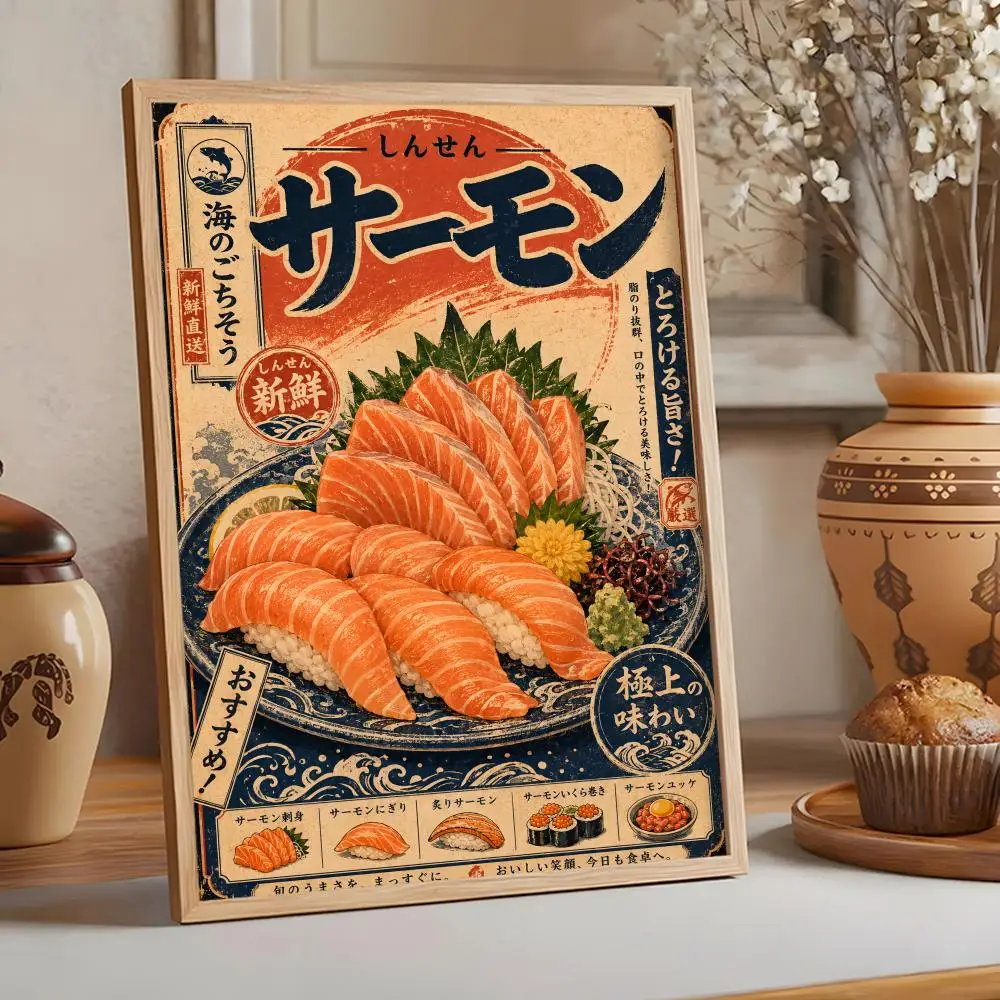 Vintage Japanisches Fisch-Sushi-Lamian-Nudel-Poster für Wohnzimmer, Schlafzimmer, Bar, Flur, Klebende Wandkunst, Wasserfeste Ästhetische Dekoration – Detail 12