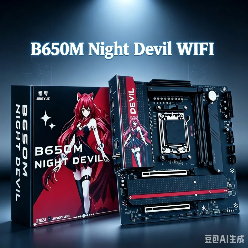 JGINYUE B650M Night Devil WiFi Motherboard Supprot Ryzen 7500F/7600X/9600X/7700/7800X3D CPU 2*16GB DDR5 6000Mhz  B650 M-ATX