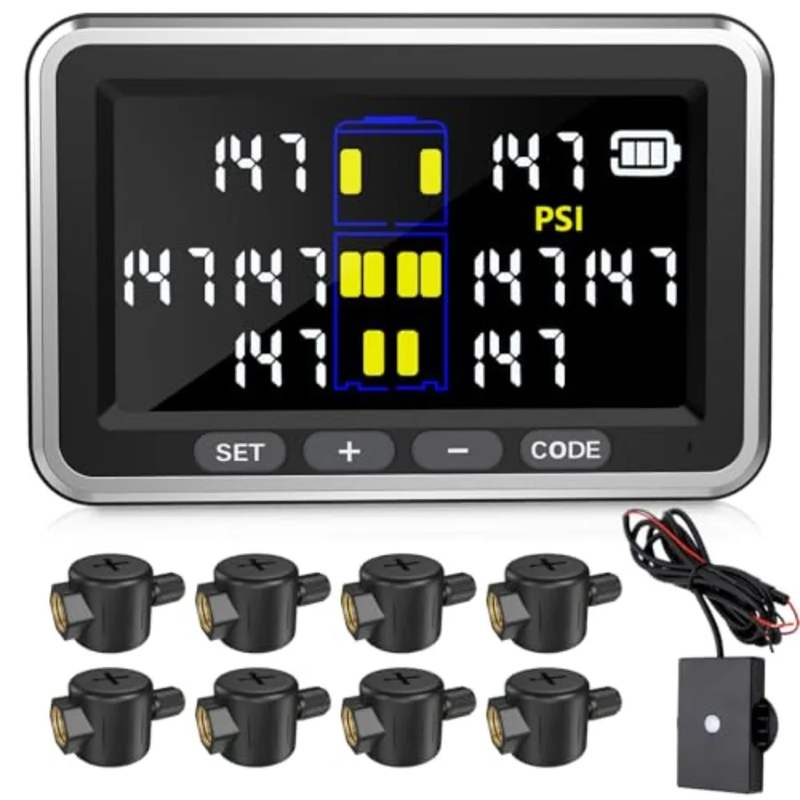 

Tire Pressure Monitoring System Truck TPMS RV Trailer tpms 0-199psi Thru Sensors 4.5-inch Color Screen 6 Alarm Modes Long-Dista