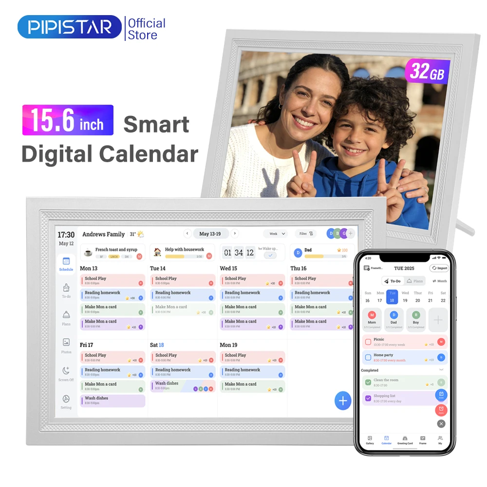 15.6-Inch Digital Calendar Touch Screen Calendar Digital Wall Calendar Family Task Schedule Planner Can Be Wall Mounted