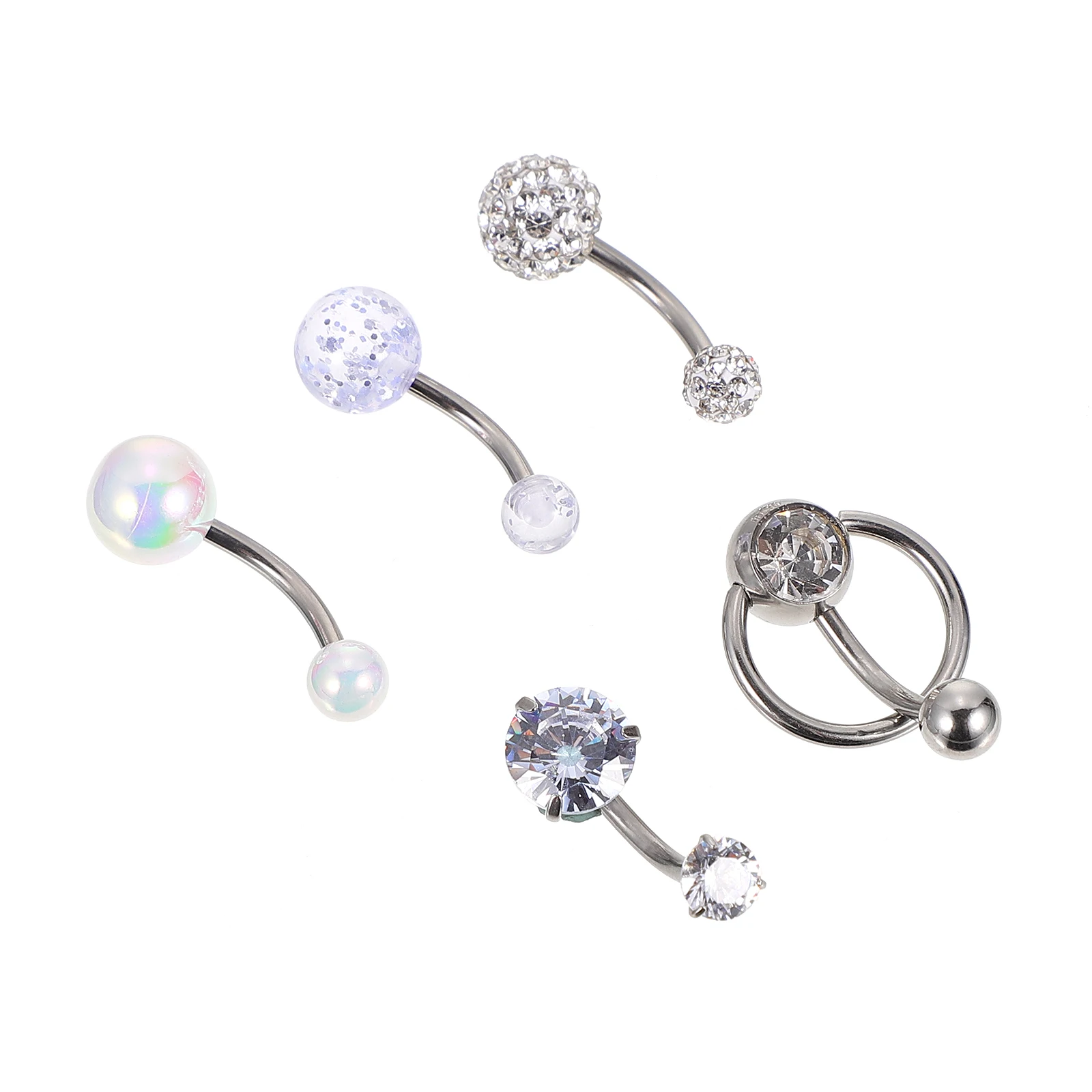 

5 Pcs Belly Button Ring White Studs Stainless Steel Zircon Body Piercing Jewelry Navel Decor Set Fashion Accessories for Dance