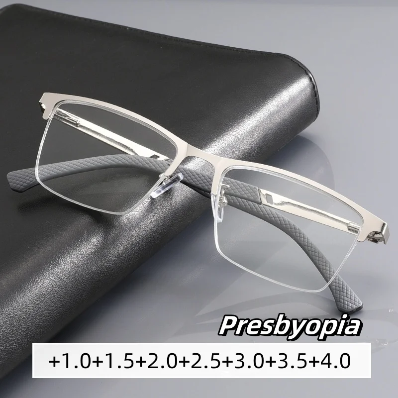 

New Anti Blue Light Metal Presbyopia Eyeglasses Fashion Square Frame HD Lens Transparent Glasses Male Business Usage Eyewear