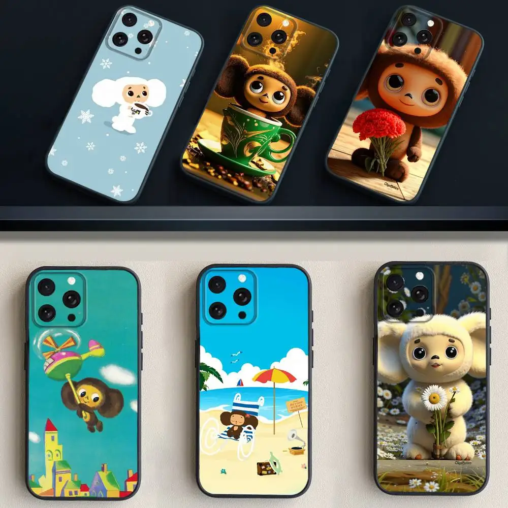 

Cartoon C-Cheburashka-es Phone Case For iPhone 17,16,15,14,13,12,11 Plus,Pro Max,XS,X,XR,SE,Mini,8,7,Soft Silicone Black Cover