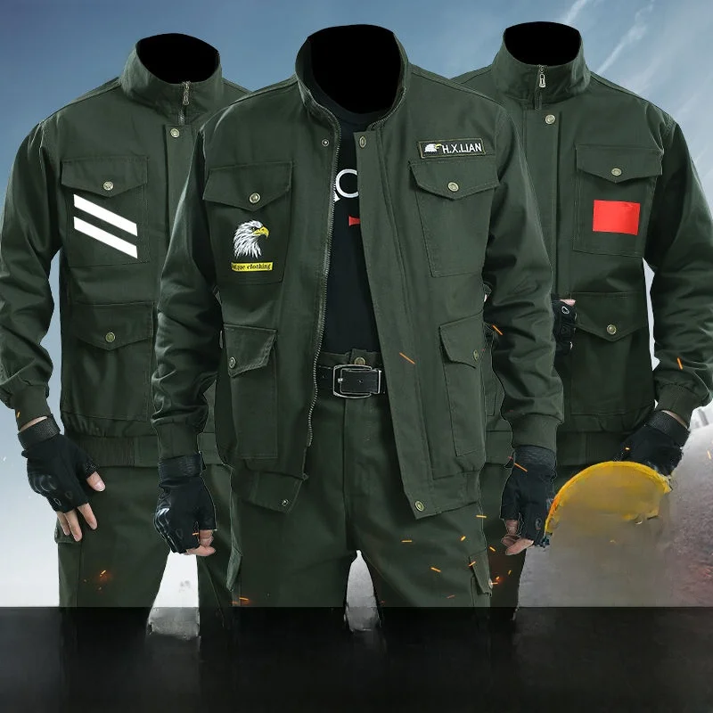 

Thiened Pure Cotton Work orm Set for Men W Labor Protection Clothing Anti-Heat Spring Autumn Workwear