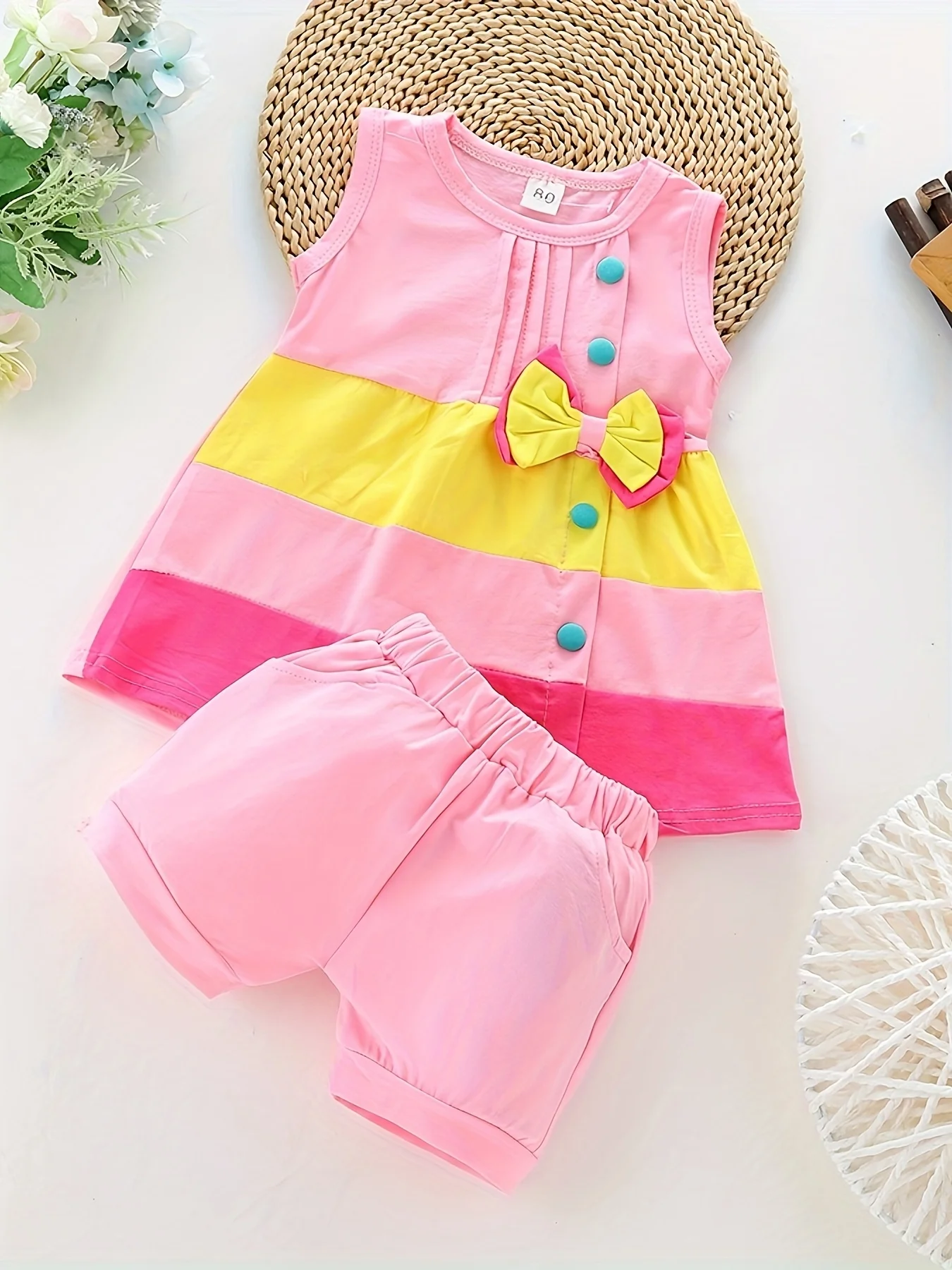 

Новый летний милый и милый топ без рукавов для девочек, комплект из двух предметов для шорт для маленьких девочек