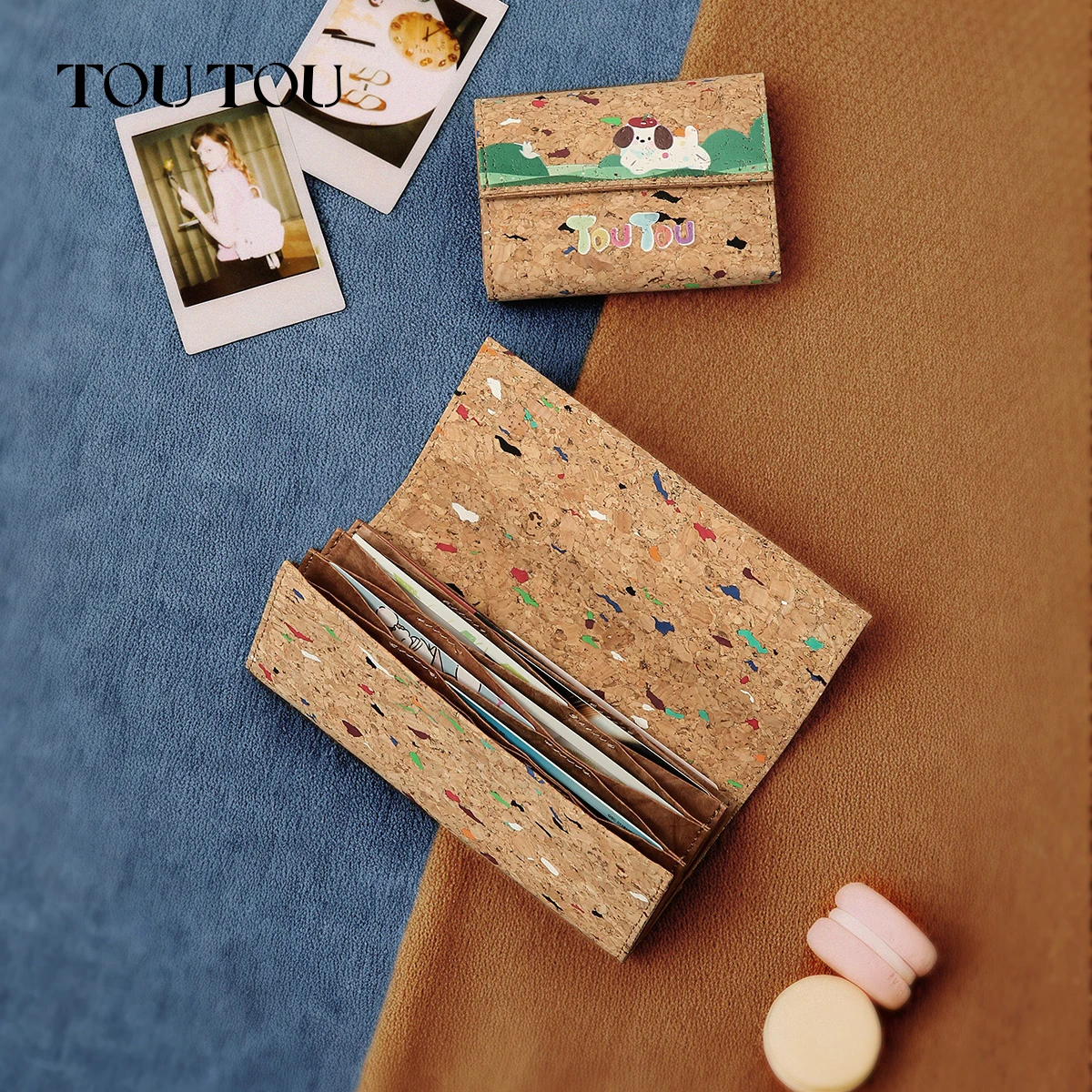 Toutou Y2k لطيف الكلب الفلين المحفظة المستدامة حامل بطاقة المرأة الأكورديون فتحات قصيرة/طويلة نسخة المدمجة اليومية محفظة