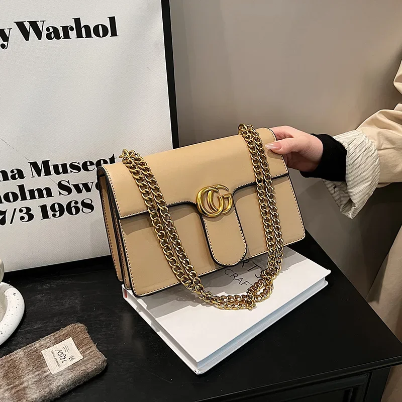 

Elegant Textured Shoulder Bag, Minimalist Chain Strap Purse for Women, Versatile Underarm & Crossbody Bag for Office