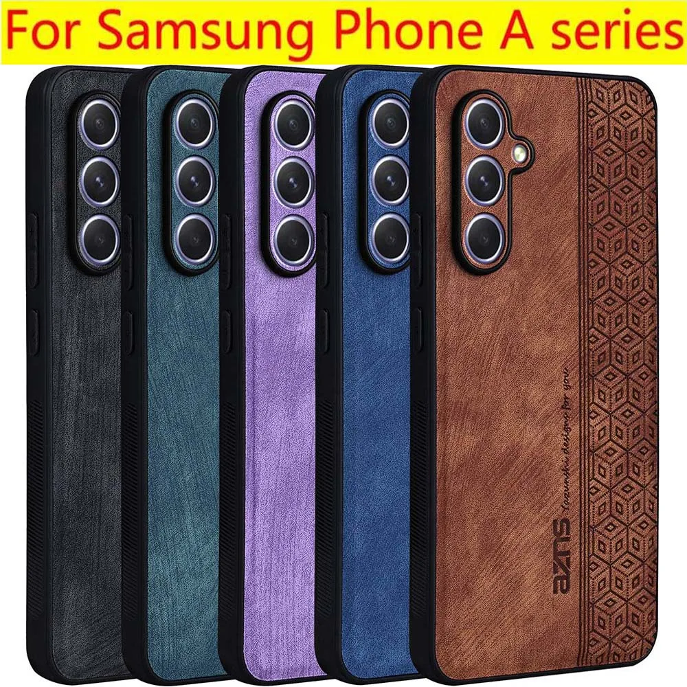 Vintage Grid PU Leather Case For Samsung A Series A55 A 55 35 25 15 54 34 14 73 53 33 05 5G Shockproof  TPU PC Cover Skin