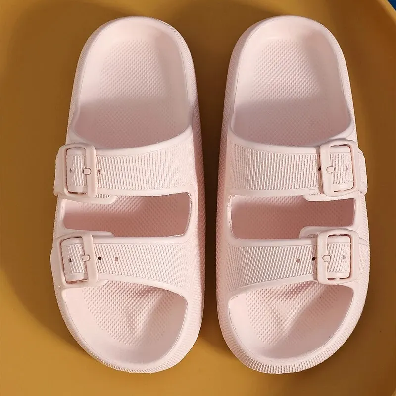 New Adjustable Slippers Thick Sole Slippers Double Buckle Home Bathroom Anti Slip Cloud Slippers Women Outdoor Beach Slides