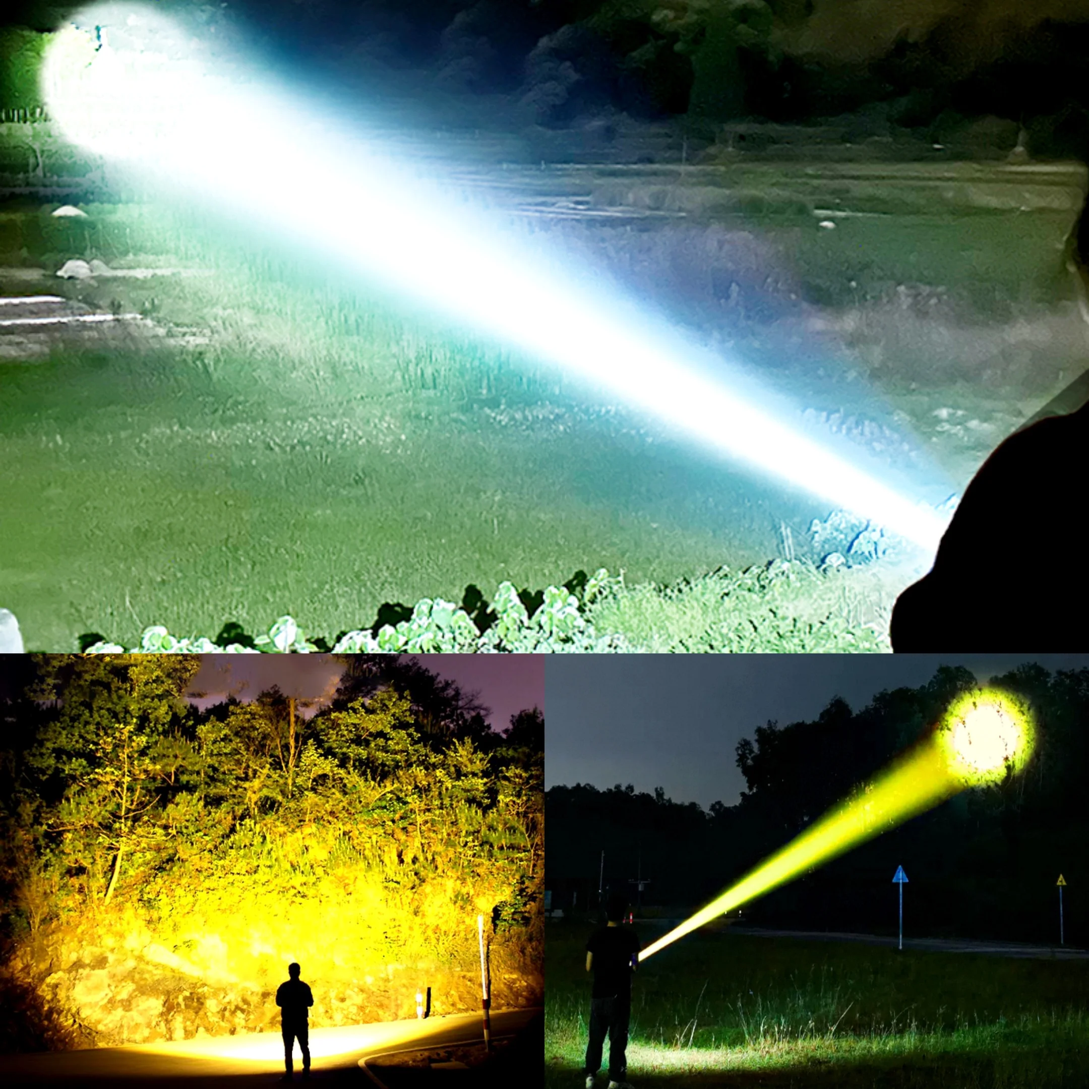 مصباح يدوي عالي الطاقة أبيض/أصفر مصباح تكتيكي قابل لإعادة الشحن مع مصباح مصباح كوب باور بنك فائقة المصابيح الكهربائية قوية للتخييم في الصيد المشي لمسافات طويلة والصيد