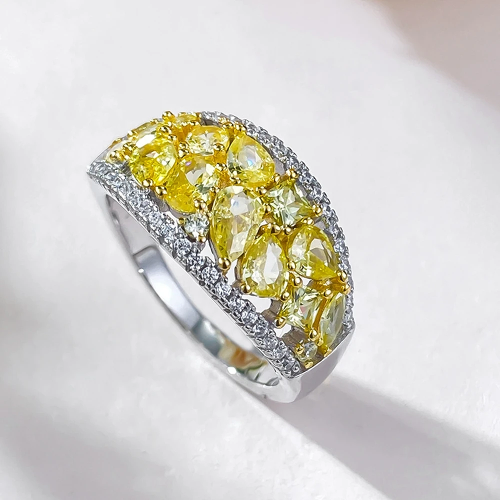 Vinregem Citrine High Carbon Diamond Gemstone Cocktail Party Ring For Women 100% 925 Sterling Silver Fine Jewelry Gift Wholesale