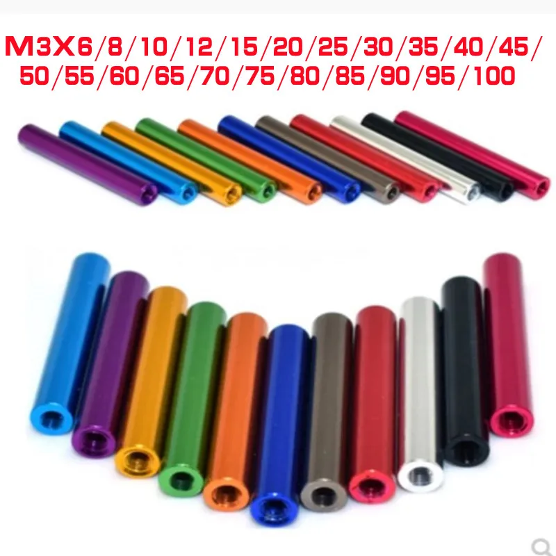 10pcs  M3*10/15/20/25/30/35/40/45/50/55/60/65/70/75/80/85/90/95/100 Anodized colourful aluminum spacer standoff for RC parts