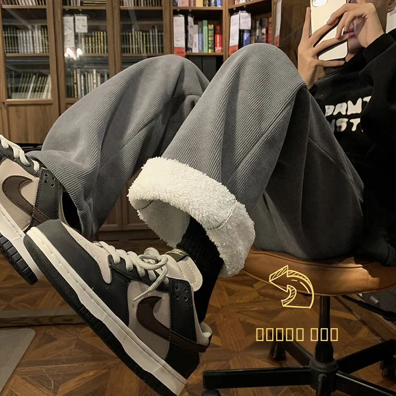 

Мужские зимние утепленные спортивные брюки из вельвета, прямые повседневные длинные штаны, теплые, удобные, модные, для отдыха