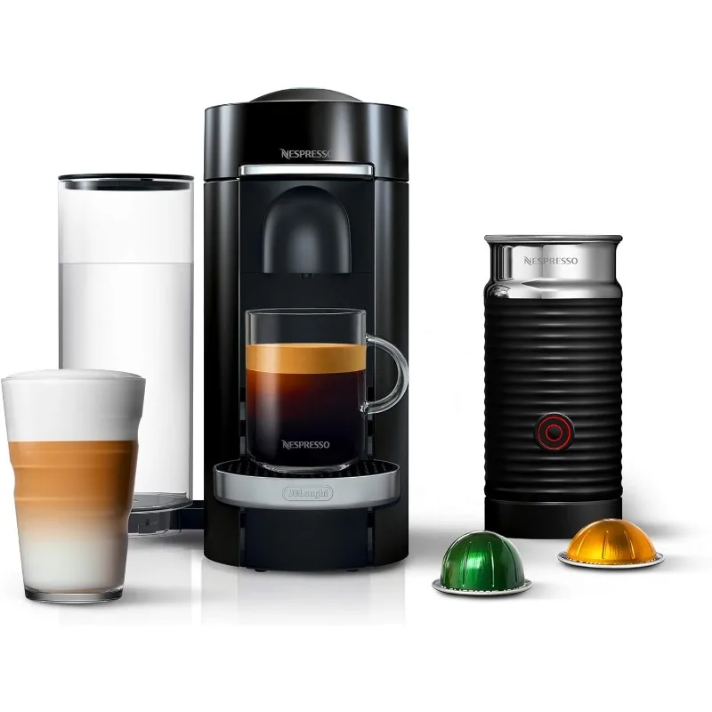 Nespresso vertuoplus deluxe Kaffee-und Espresso maschine von de'longhi mit Milch auf schäumer, 4 Tassen, Klavier schwarz