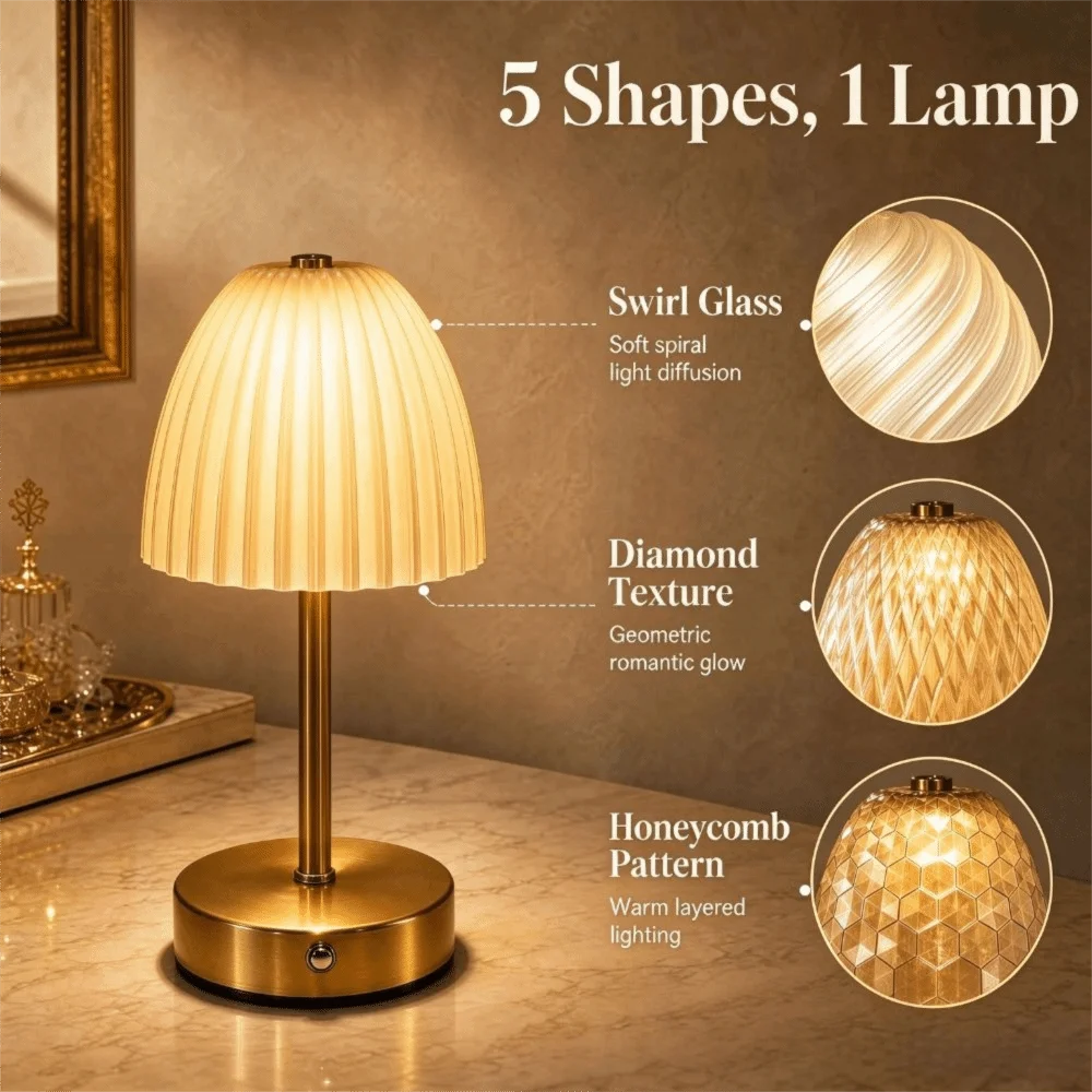 Vintage Nordic Style Table Lamp Dimmable Small Gold Bedside Lamp Acrylic Lampshade 3 Colors Touch Control Lamp Hotel