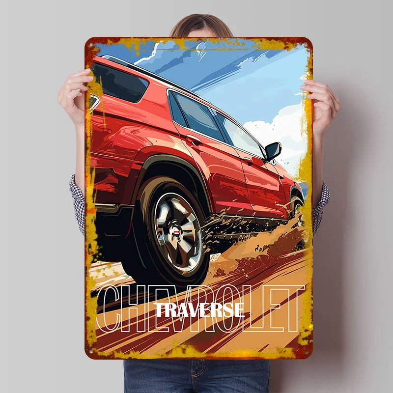 Sports Car Traverse SUV Printed Poster Customized Wall Art Retro Vintage Metal Tin Signs for Bedroom Decoration Gaming Wand Deko
