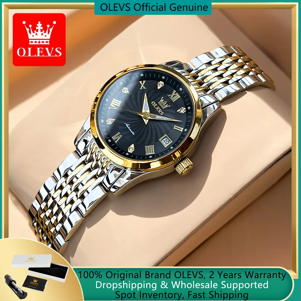 OLEVS Automatic Watch for Women Luxury Brand Ladies Mechanical Wristwatch Waterproof Stainless Steel Simple Girls Watch Gifts