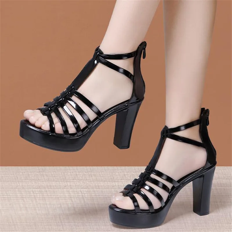 10cm Sexy styl rzymski sandały na platformie kobiety Party buty letnie buty na cienkich wysokich obcasach Gladiator Peep Toe sandały rozmiar 32 43