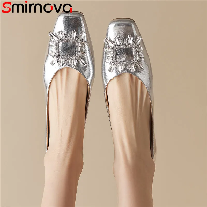 

Smirnova 2023 New Size 34-43 Loafers Genuine Leather Shoes Woman Ladies Slip On Flats Rhinestone Spring Flats Shoes