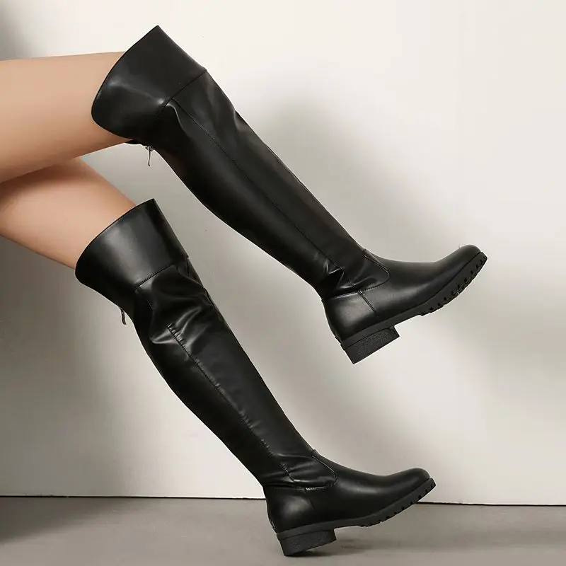 REAVE CAT الترفيه النساء الفخذ الأحذية جولة تو 3 سنتيمتر كتلة الكعوب سستة كبيرة الحجم 48 49 50 يوميا أكثر رقيقة أحذية عالية ركوب بوتا