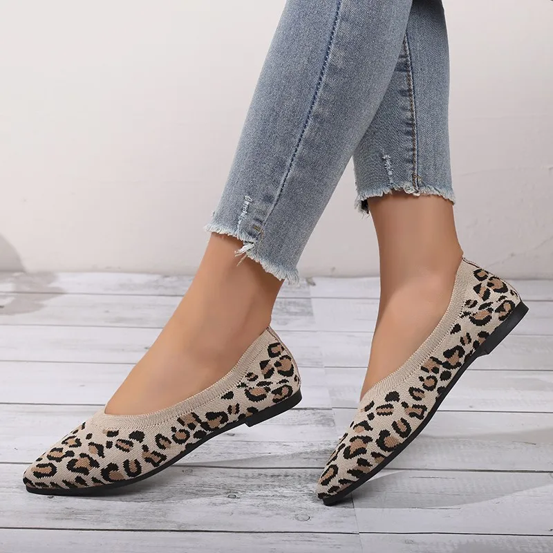 Nieuwe Trend Dames Platte Schoenen Ballet Ademende Gebreide Puntige Flats Mocassin Gemengde Kleur Zachte Loafers Zapatos Mujer Vrouwen Sneakers