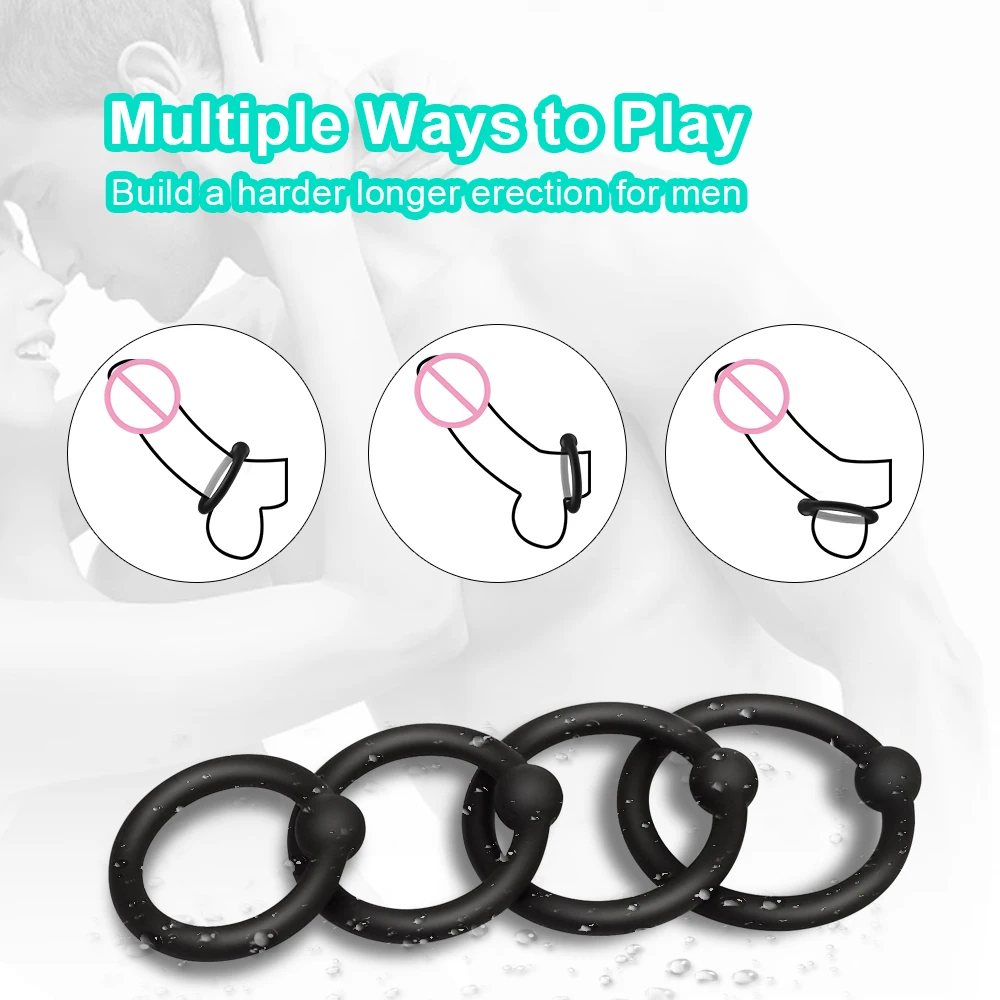 4 Pcs/Set Cock Penis Ring Bead Penis Ring Male Delay Ejaculation Lasting Silicone Erection Ring Sex Toys For Men Adults