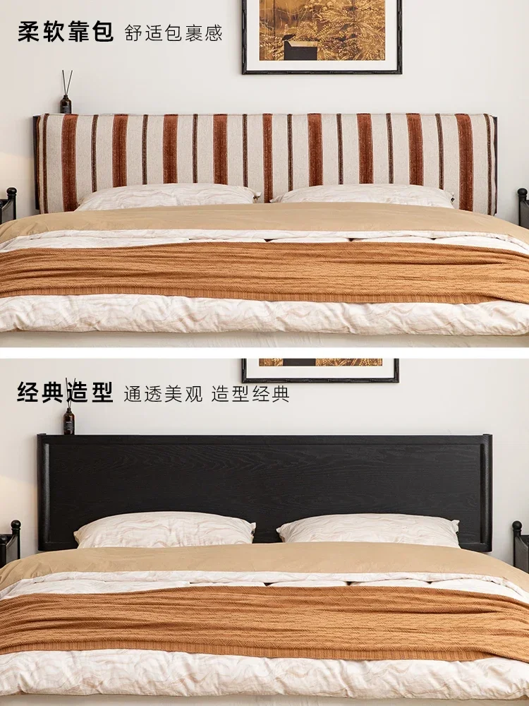 Living bed French bed Fabric soft bag bed, solid wood bed All solid wood