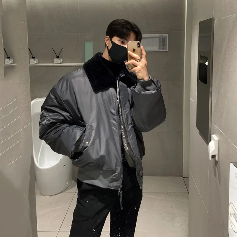 

Осенне-зимняя модная свободная и универсальная хлопковая куртка в корейском стиле с бархатным и утолщенным меховым воротником из ягненка