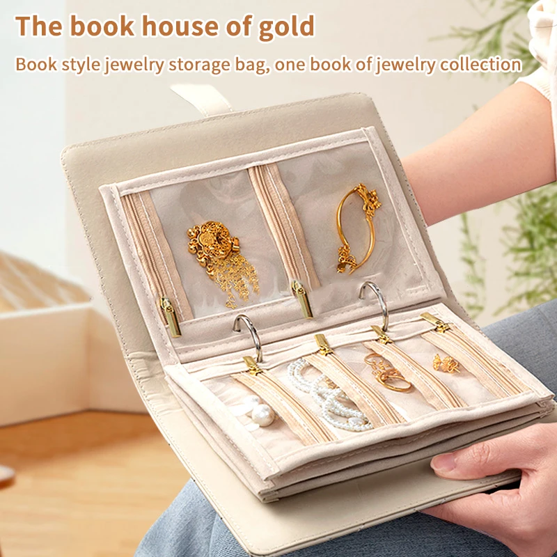 

PU Leather Jewelry Storage Book Zipper Clear Pockets Jewelry Packaging Box Necklace Binder Storage Display Product For Women