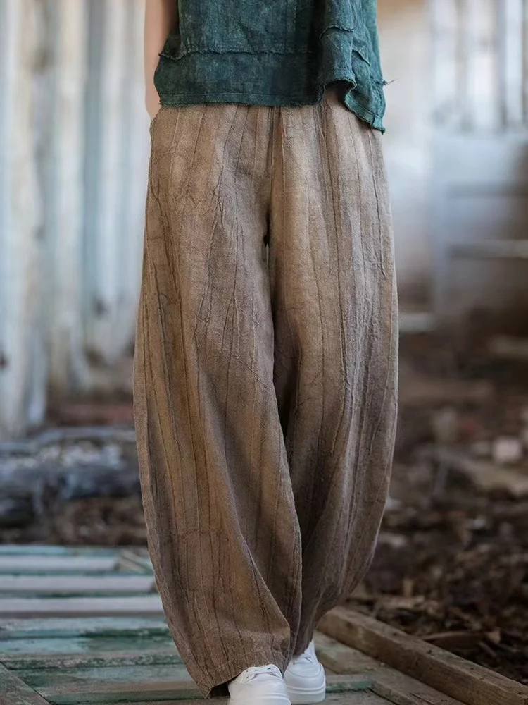 Retro Bohemian Style Wide Leg Lantern Pants Women's Spring Autumn Loose plus Size Versatile Slimming Casual Long Trousers