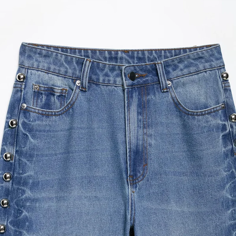 

Faionable Casual Rivet Denim Jeans Women's Straight Leg Jeans Versatile Sli Summer 2025 Z l Waist Long Trousers