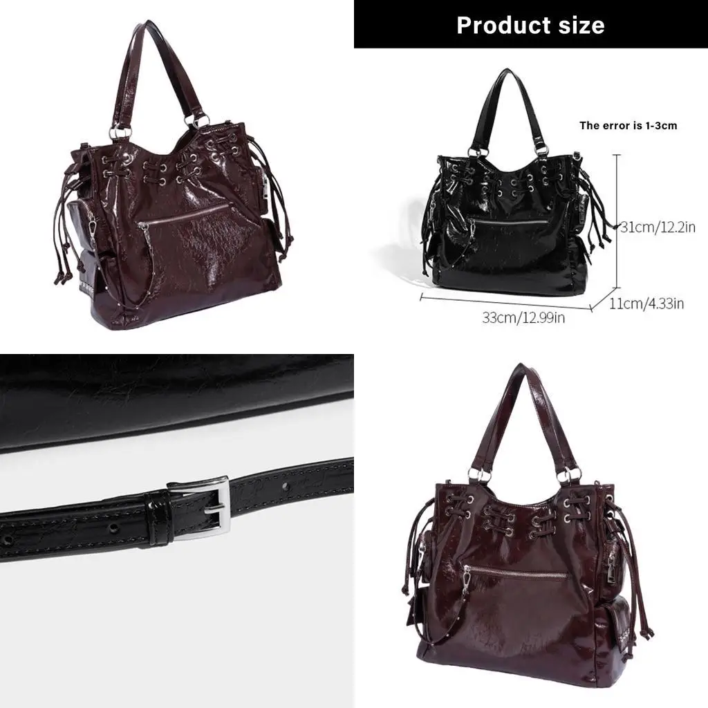 

D46D Retro Leather Handbag with Studs Shoulder Bag Casual Handbag for Fashion Women