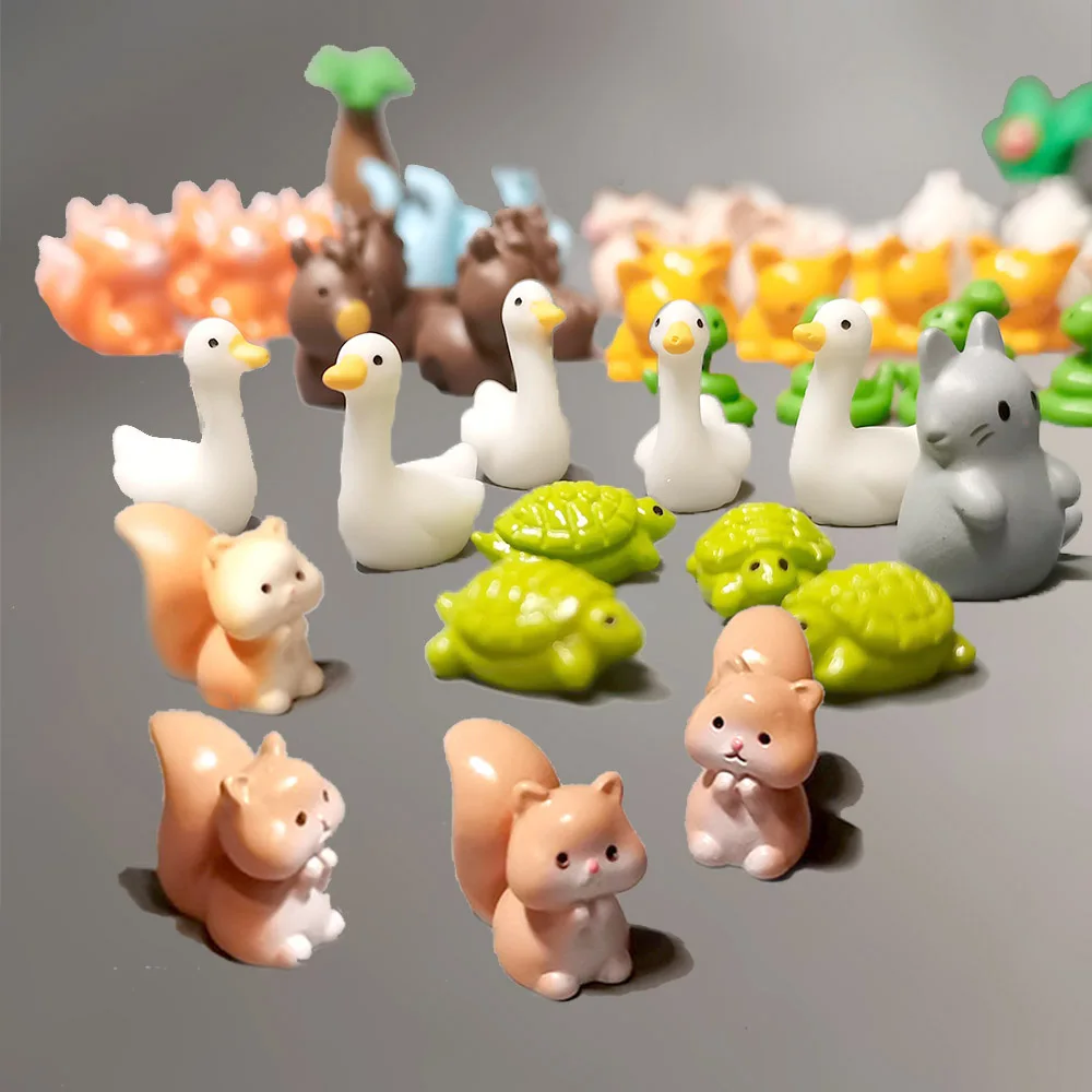 5pc Cute Animal Figures Unique Fox Frog Cat Turtle Duck Snake Koala Squirrel Sheep Fairy Garden Miniature Gift DIY Accessories