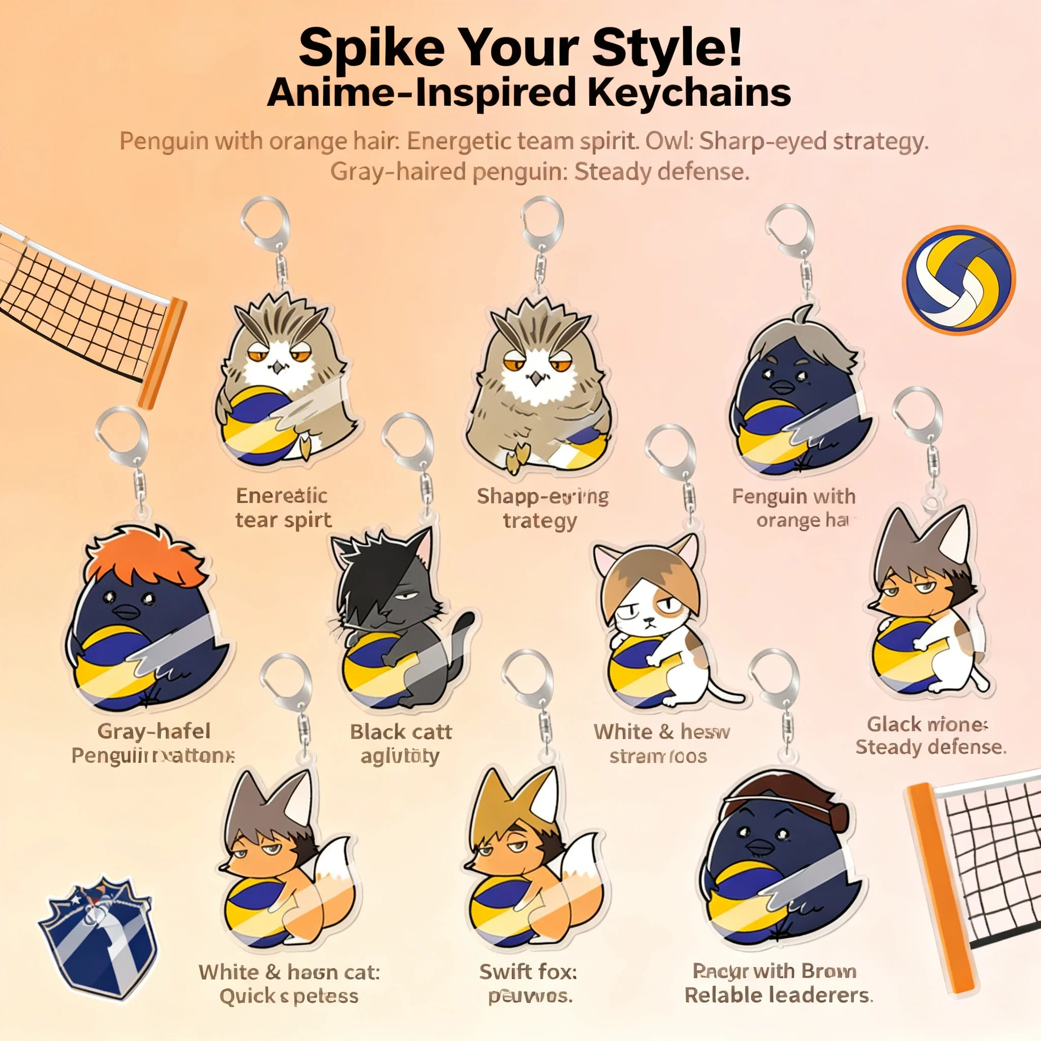 

Volleyball Haikyuu Acrylic Keychain Pendant Merchandise Shoyo Hinata Tobio Kageyama Wake Up Design Anime Accessories Souvenir