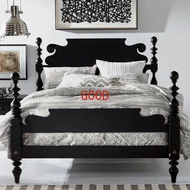Rural Soft Pack Bed Medieval Leather Bed 1.8 M Pillars Bed
