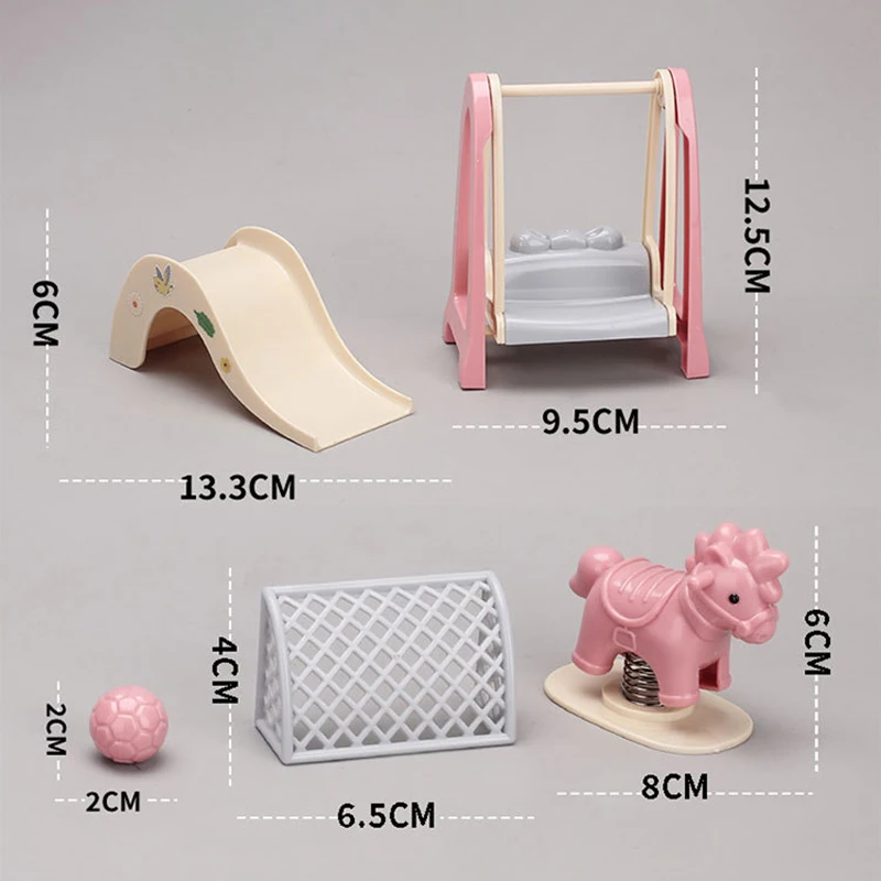 Casa de muñecas de simulación para niños, tobogán de parque de atracciones, Columpio de caballo de madera, casa de juegos en miniatura, juego de accesorios de Juguetes
